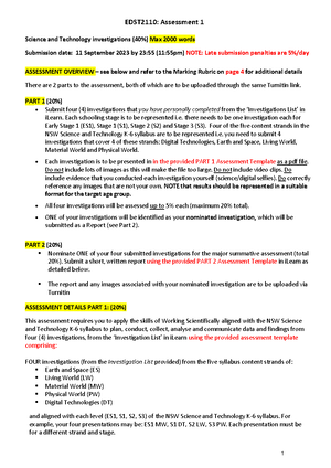 Part 1 - Part one - EDST 2110 Assessment PART 1 Student name: Charlize ...