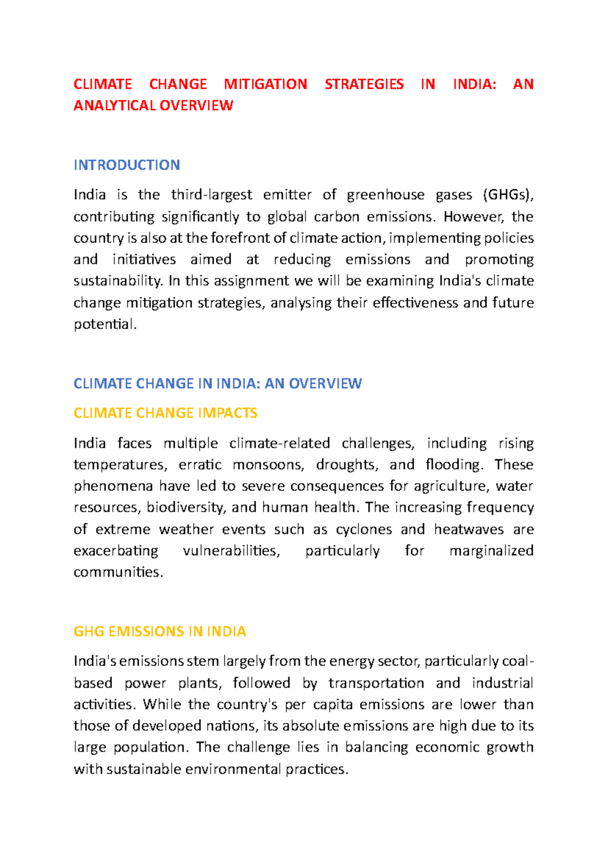 CLIMATE CHANGE MITIGATION STRATEGIES IN INDIA: AN ANALYTICAL OVERVIEW ...