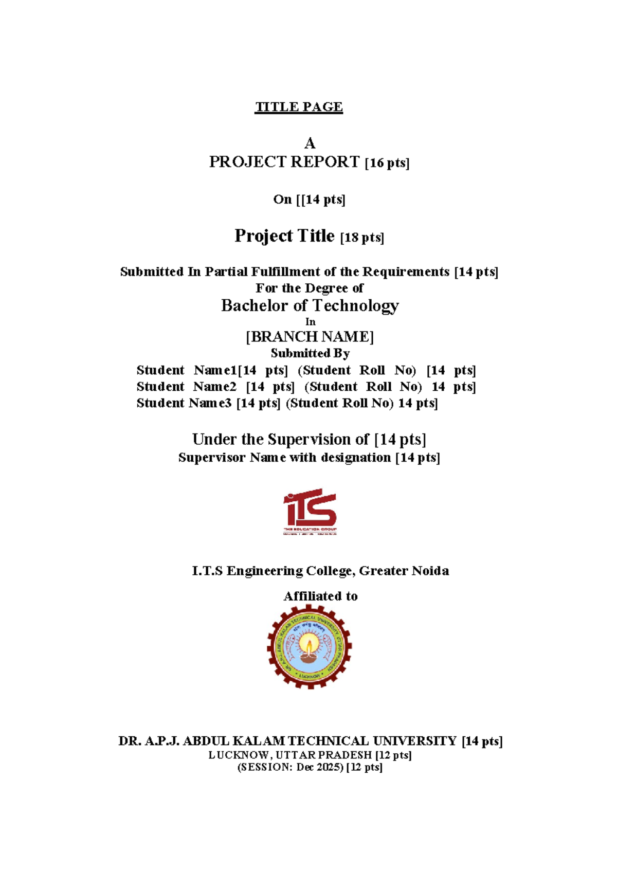 Final Project Report Format for B.Tech VII Sem - Studocu