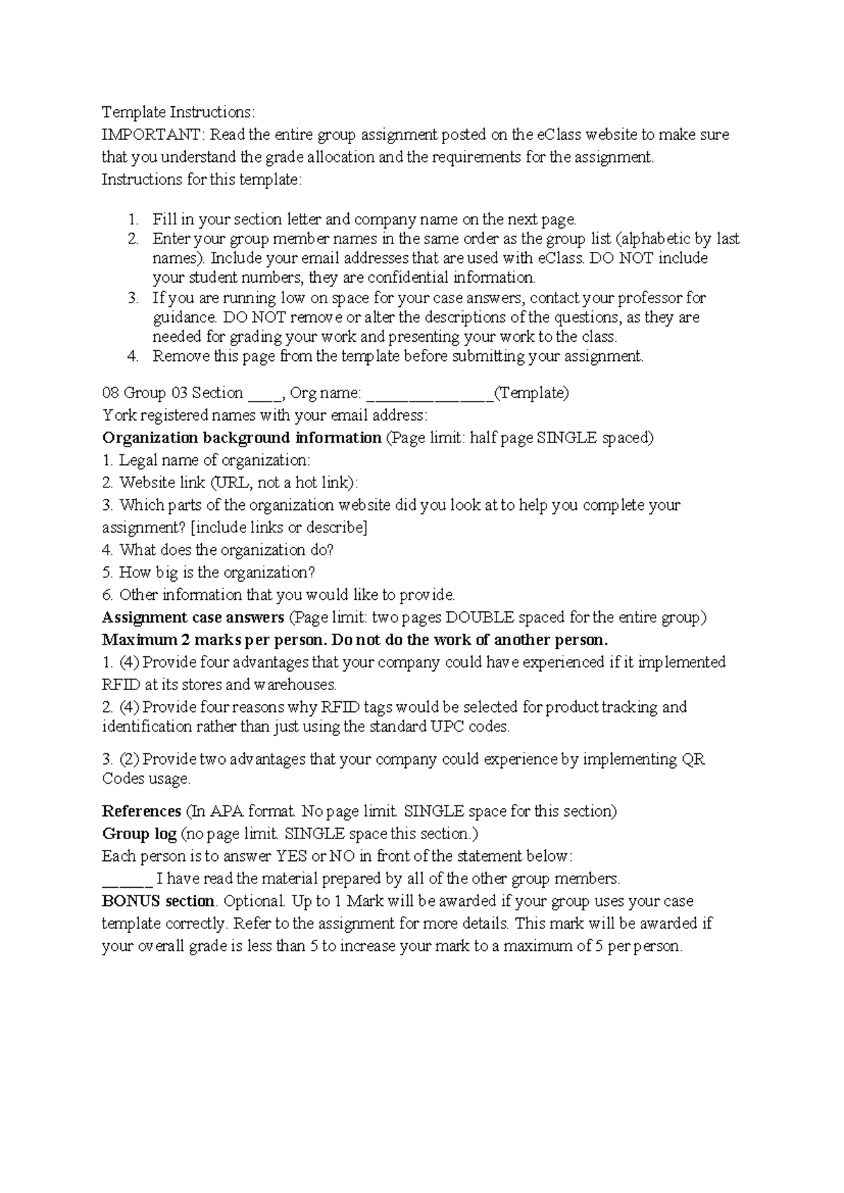 08 Group Case 3: Assignment Template Instructions and Guidelines - Studocu