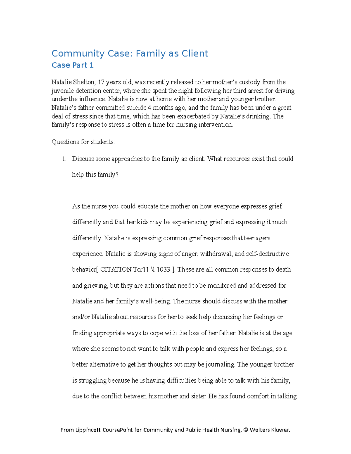 Family as Client: Community Video Case Study Analysis (C/PH Nursing ...