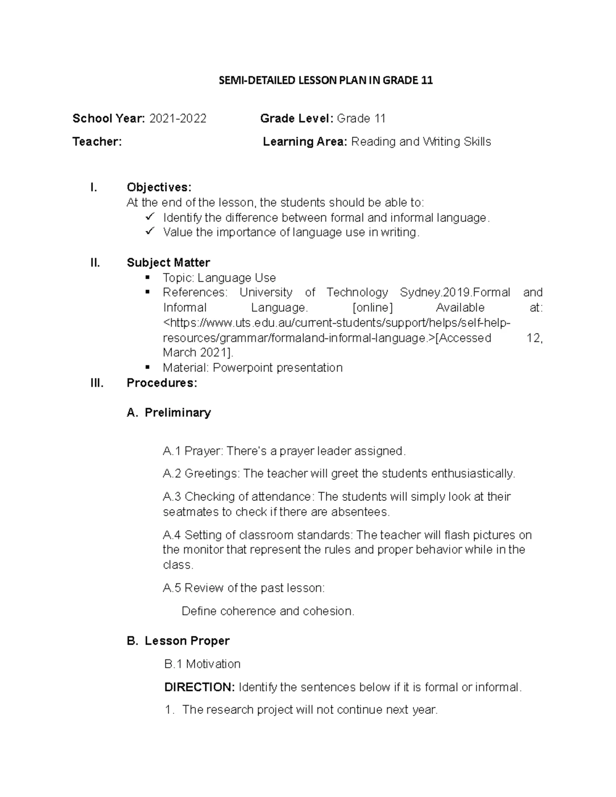 Lesson Plan on Self-Care Practices for Grade 4 EPP (EPP4HE-Oa) - Studocu