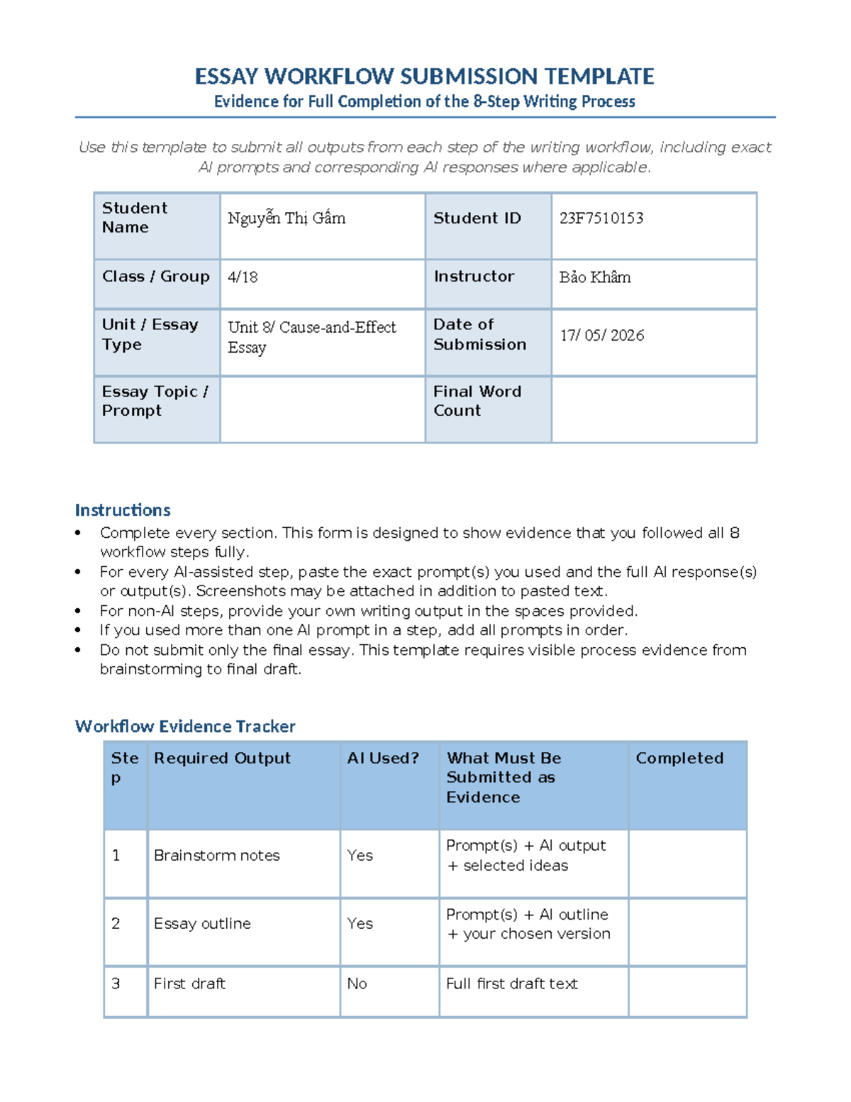 ESSAY WORKFLOW 8-STEP SUBMISSION TEMPLATE - Studocu