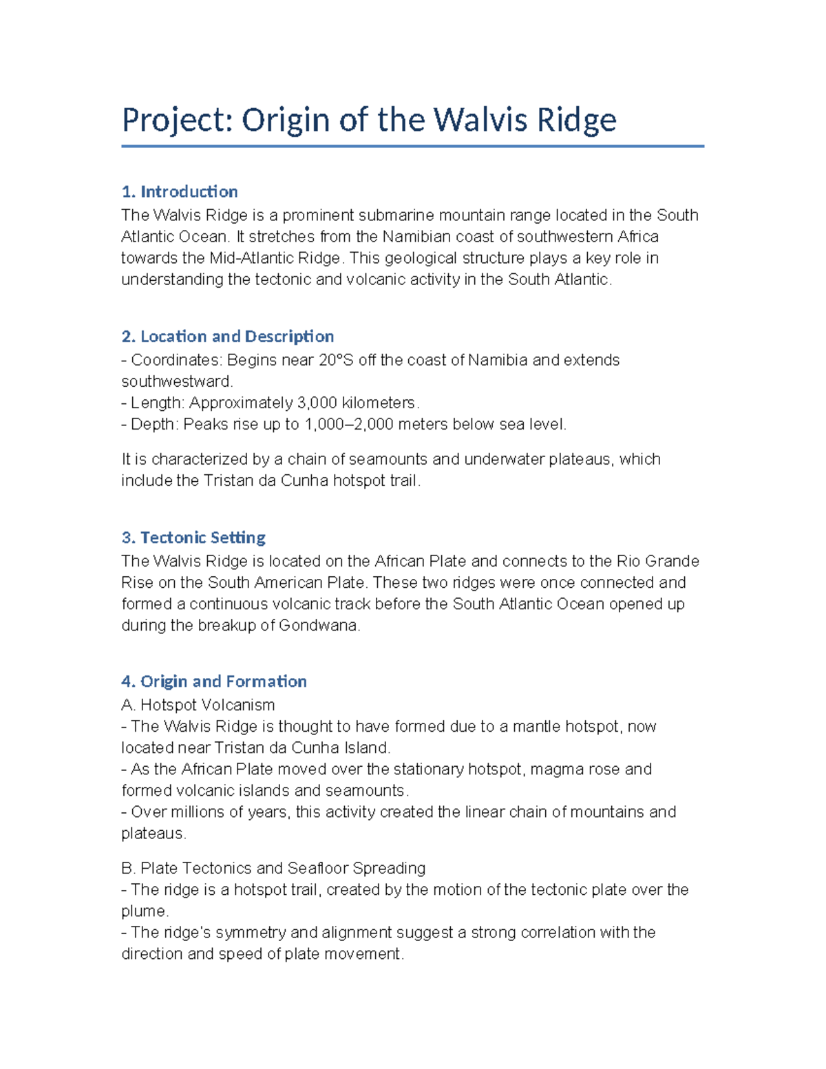Walvis Ridge Project: Geological Insights and Tectonic Origins - Studocu