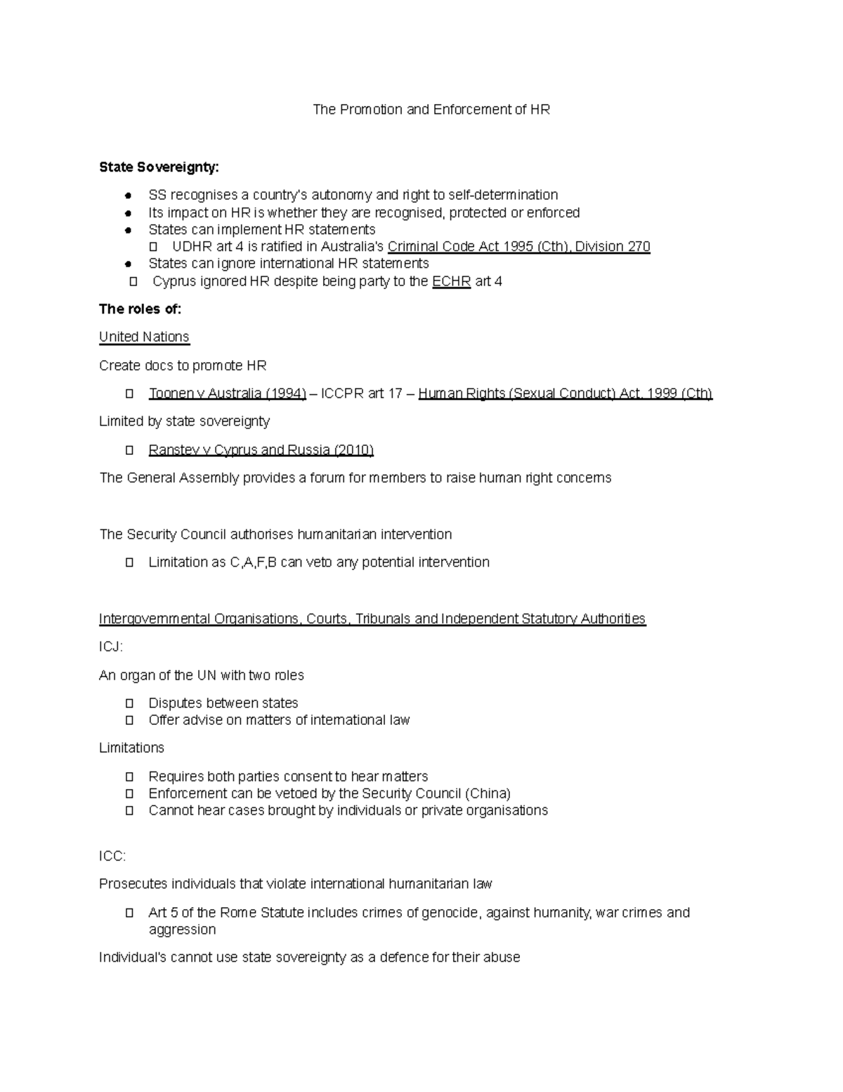Human Rights Notes: The Impact of State Sovereignty and Enforcement ...