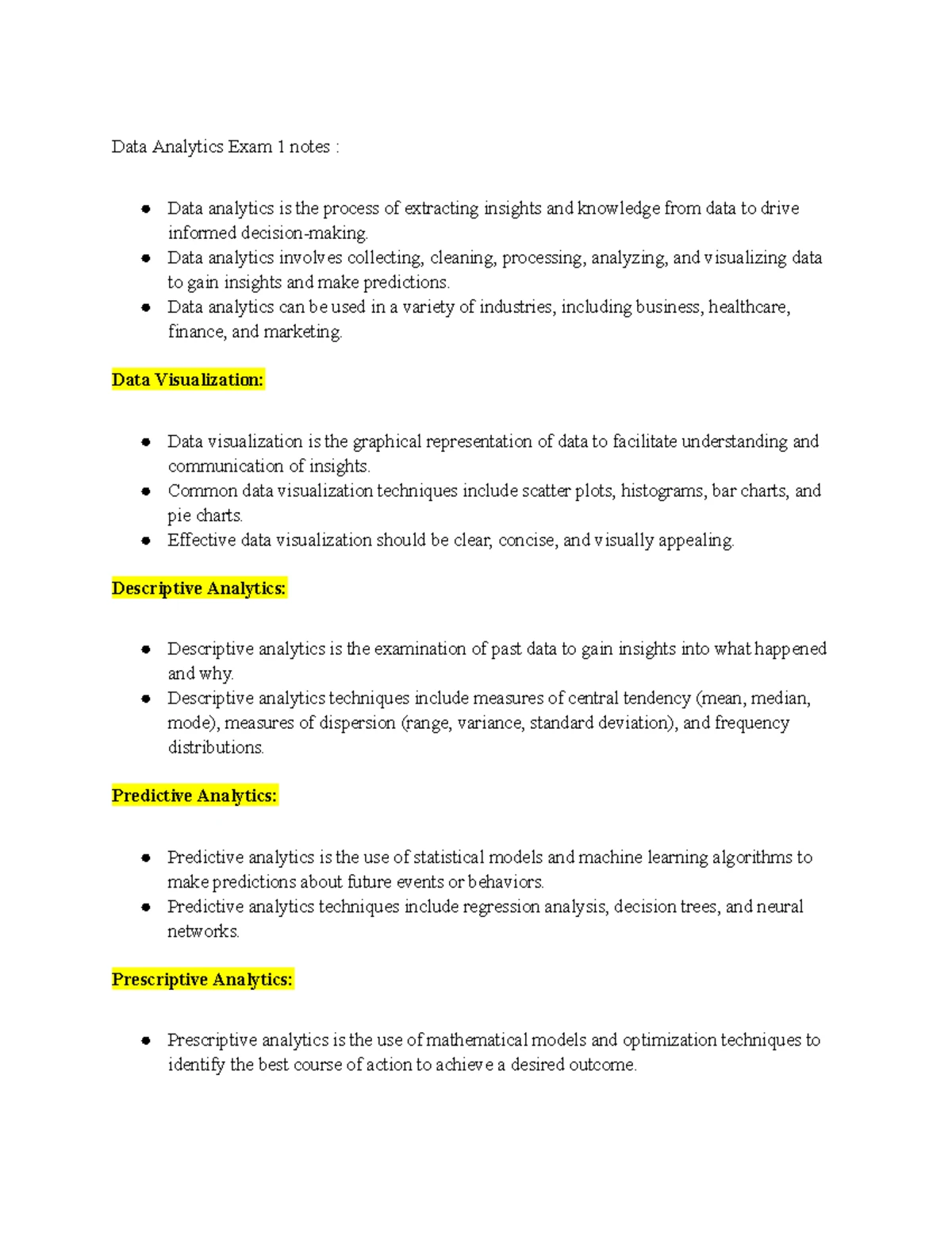 Data analytics exam 1 notes - Data Analytics Exam 1 notes : Data ...