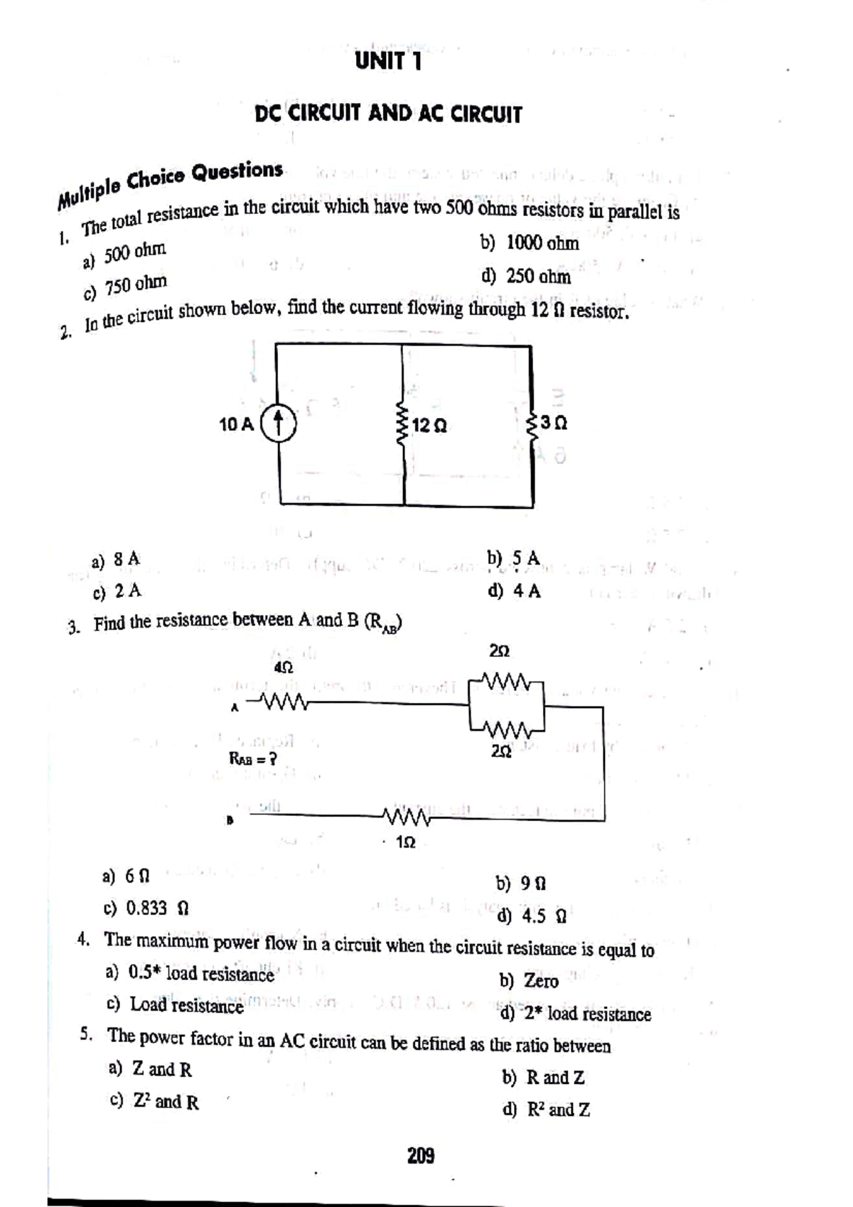 EEE Question Bank - UNIT 1 DC CIRCUIT AND AC CIRCUIT Multiple Choice ...