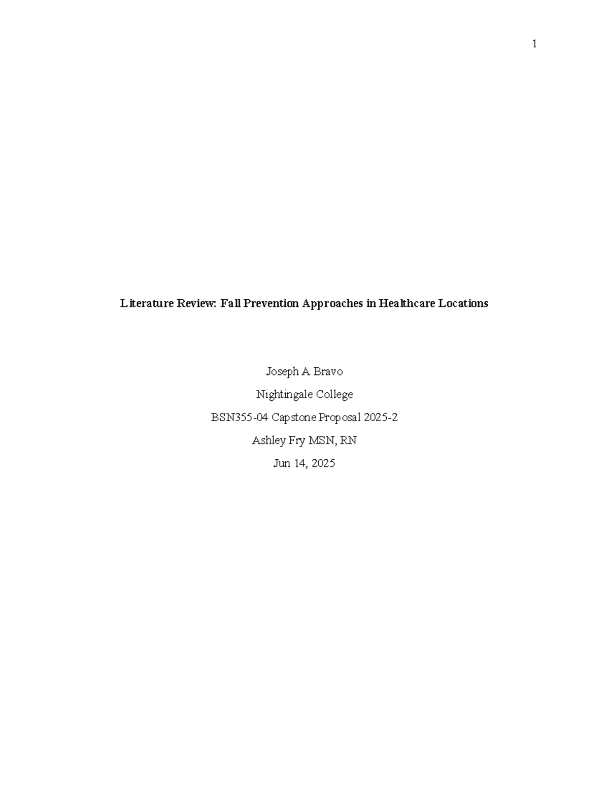 Capstone Proposal: Literature Review on Fall Prevention in Healthcare ...