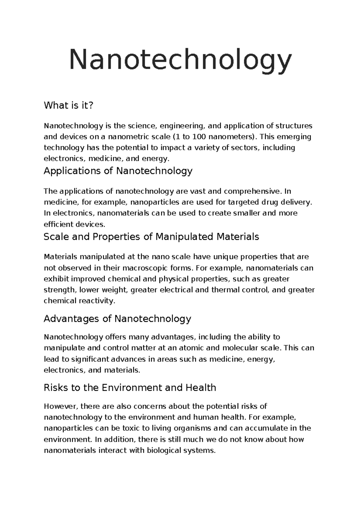 Nanotechnology (ING) - Overview and Applications of Nanotech - Studocu