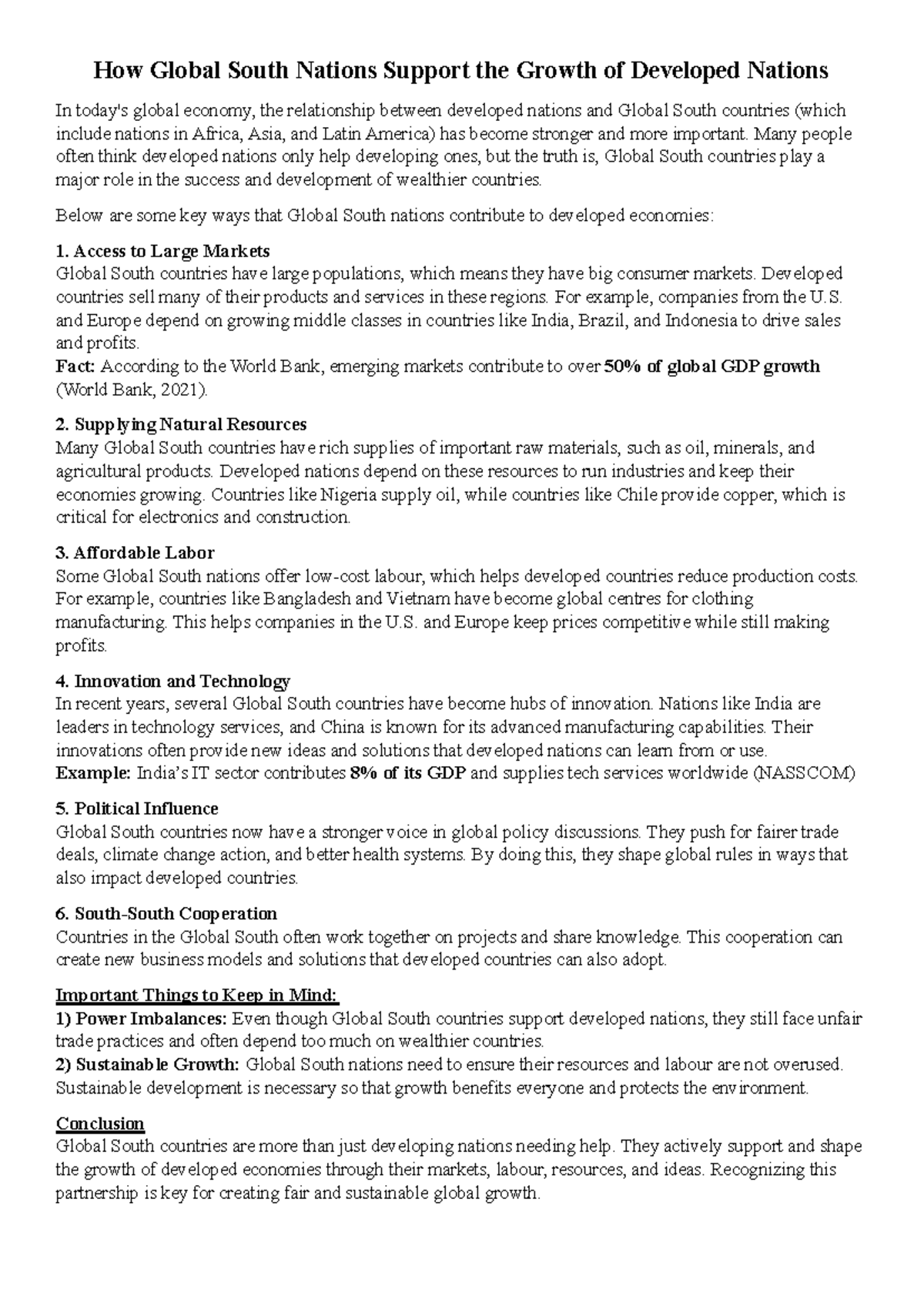 HRD Assignment: The Role of Global South in Developed Nations' Growth ...