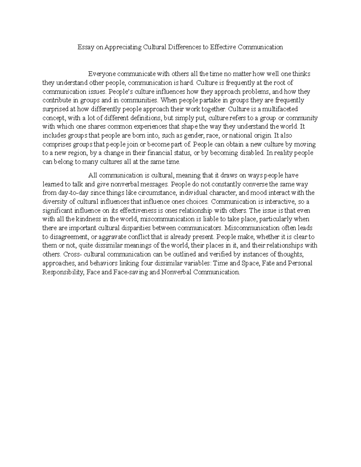 Chapter 1: Cultural Differences in Effective Communication [Essay ...
