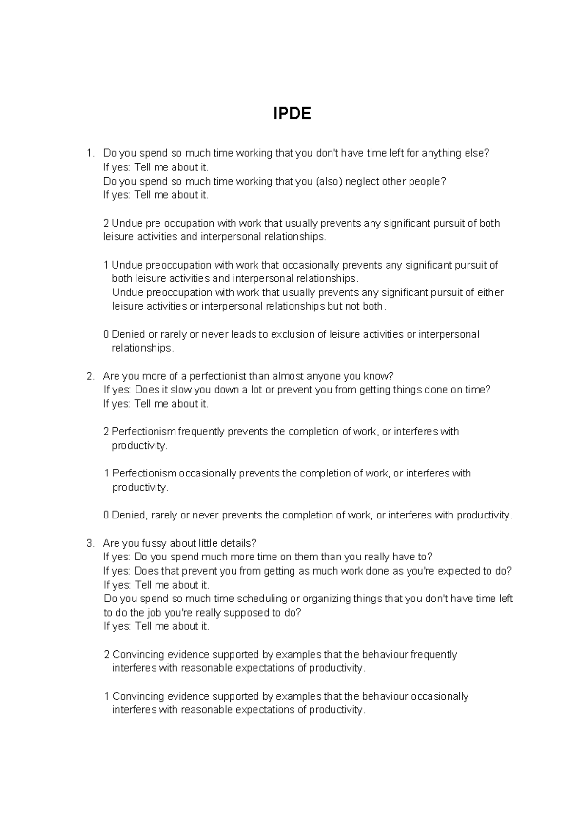 IPDE Assessment: Psychologist Interview Questions and Scoring Guide ...