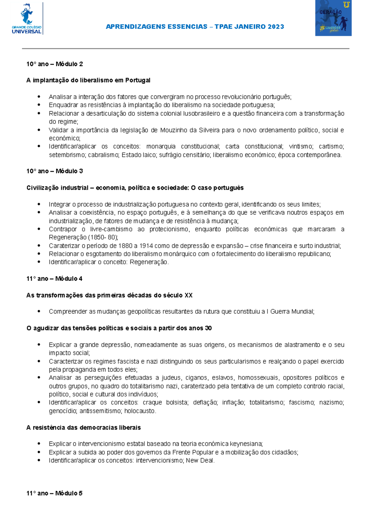 APRENDIZAGENS ESSENCIAIS - TPAE JANEIRO 2023 (10º e 11º anos) - Studocu