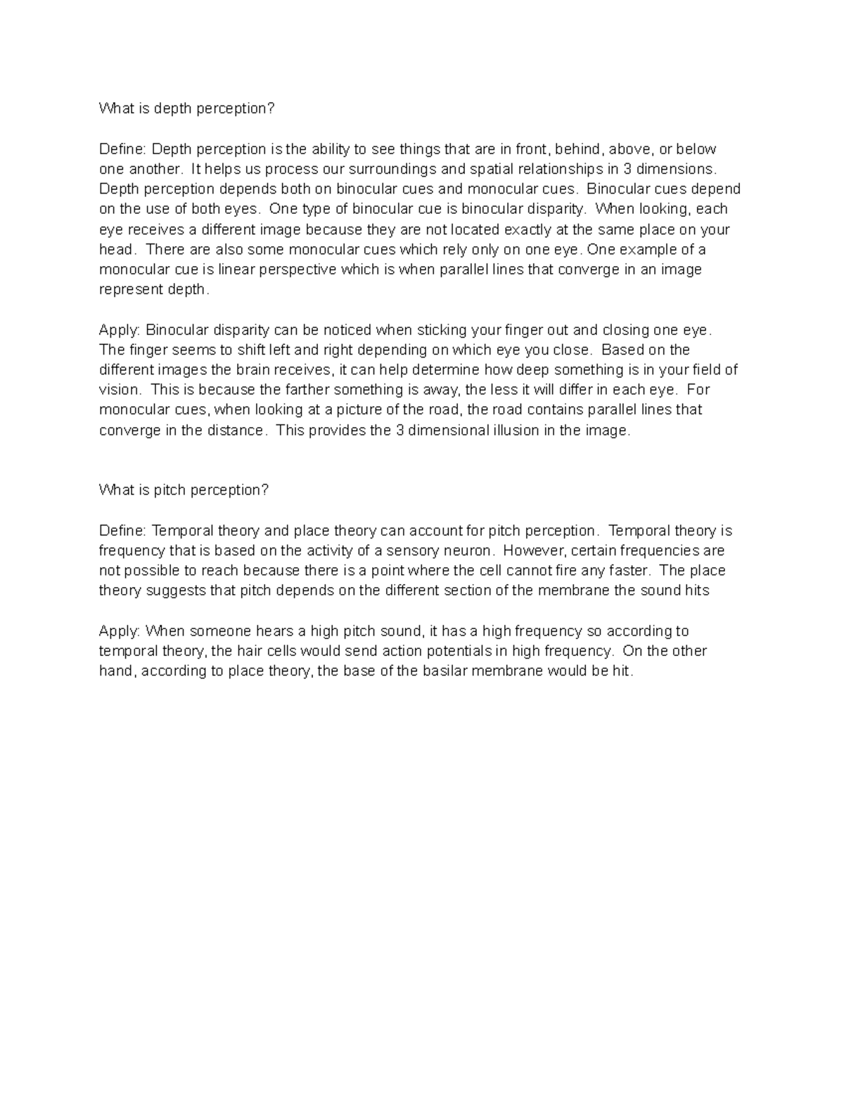 Psych Ch. 5 Elaboration Paper - What is depth perception? Define: Depth ...