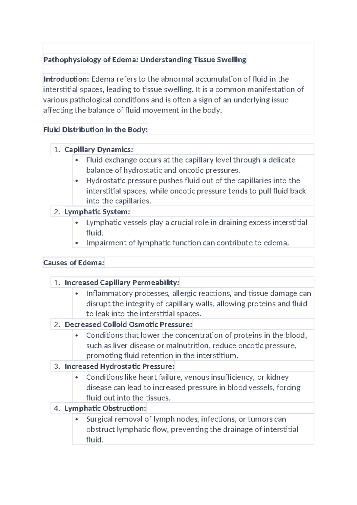 Edema - Pathophysiology and Management Summary - Studocu