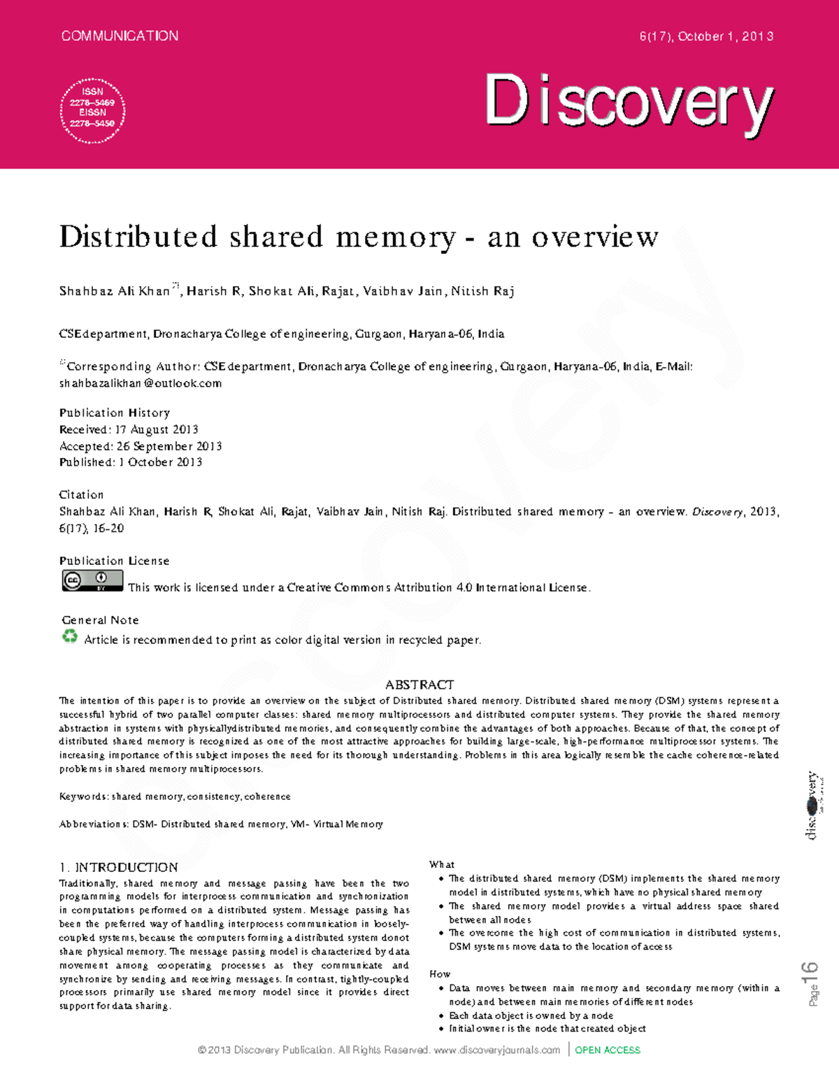 CSE Distributed Shared Memory Overview - Article Review - Studocu