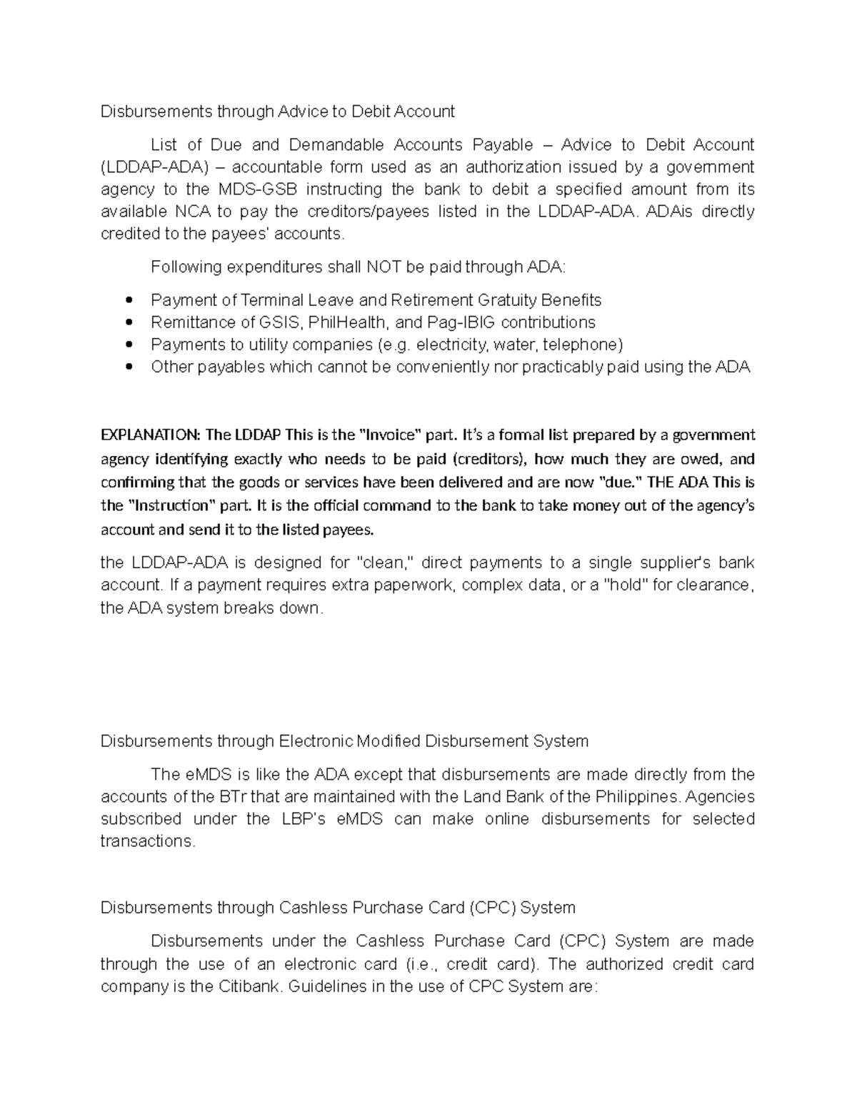 Government Disbursement Guidelines: ADA, eMDS, CPC, NCAA - Studocu