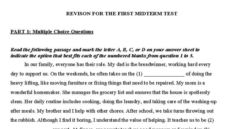 REVIEW FOR THE FIRST MIDTERM TEST: Multiple Choice Questions - Studocu
