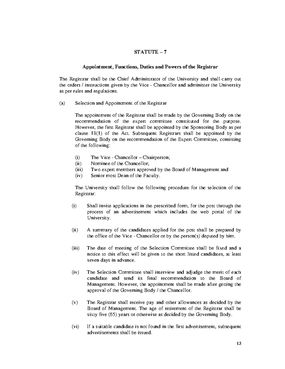 Statute 7: Registrar's Appointment, Duties, and Powers Explained - Studocu
