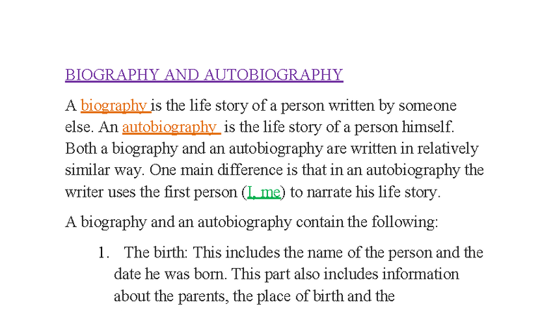 BIO 101: Understanding Biography and Autobiography Concepts - Studocu