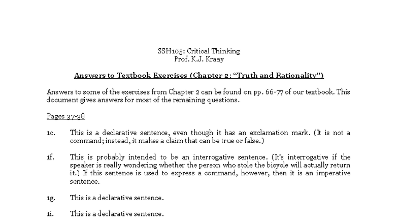 SSH105: Critical Thinking Chapter 2 Exercise Solutions - Studocu