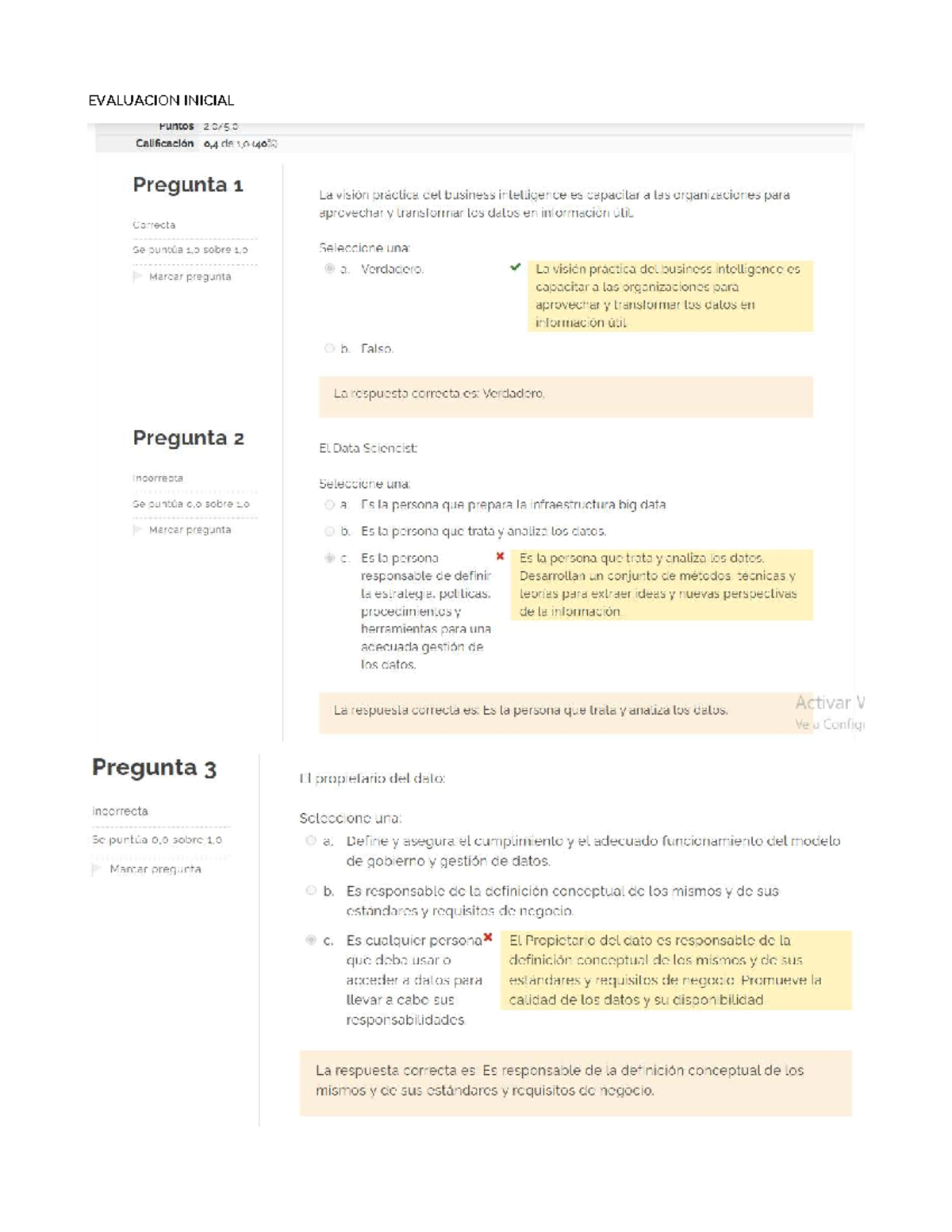 Evaluación Inicial de Business Intelligence - Curso BI101 - Studocu
