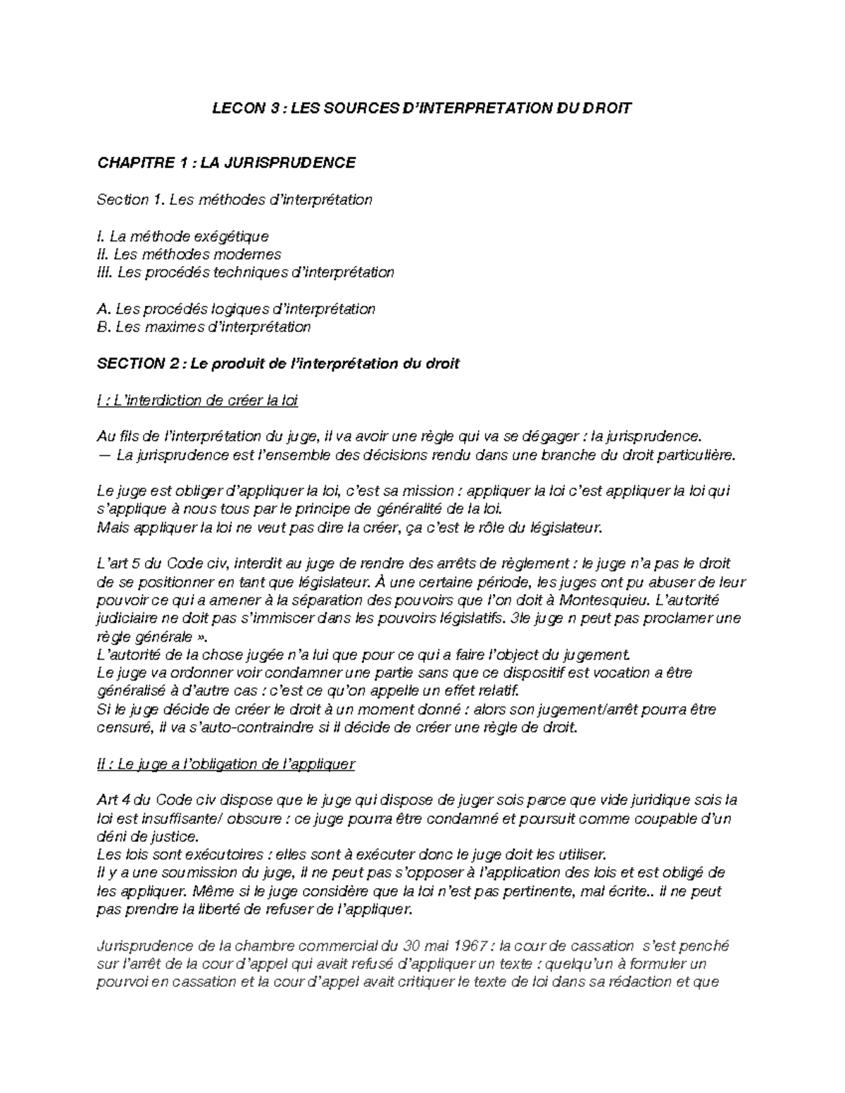 LECON 3 : SOURCES DU DROIT - CHAPITRE 1 : JURISPRUDENCE ET DOCTRINE ...
