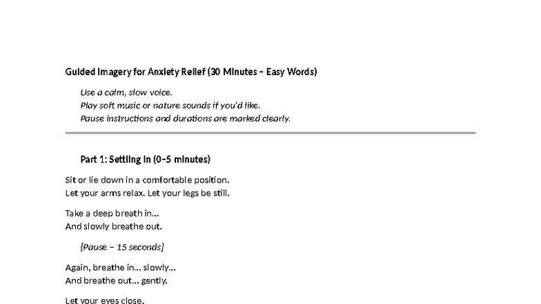 Guided Imagery for Anxiety Relief: A 30-Minute Relaxation Guide - Studocu