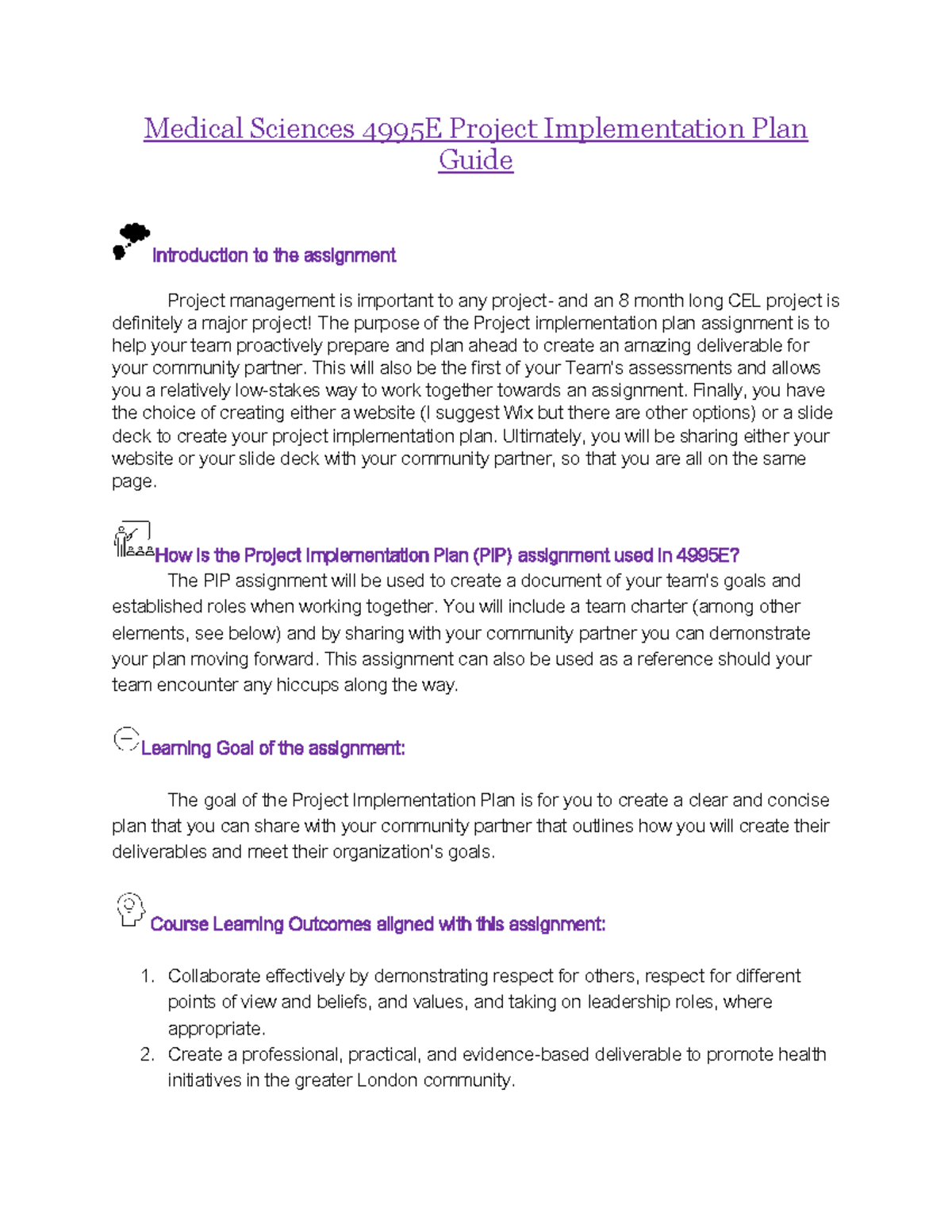 Med Sci 4995E Project Implementation Plan Guidelines and Overview - Studocu