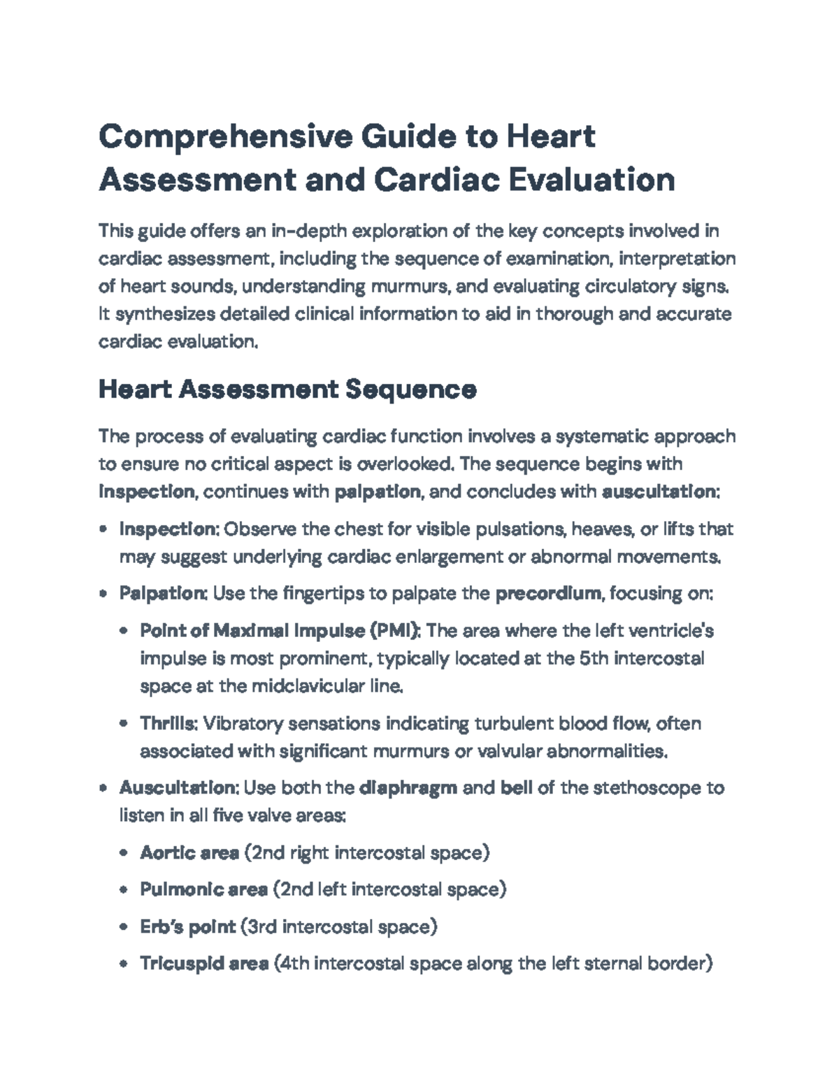 Comprehensive Guide to Cardiac Assessment (MED 101) - Studocu