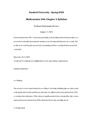 Mathematics 244 Chapter 7 Paper - Stanford University - Spring 2023 ...