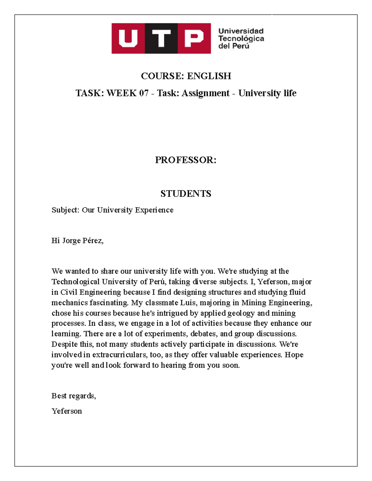 (AC-S07) Week 07 - Task Assignment - University life - COURSE: ENGLISH ...