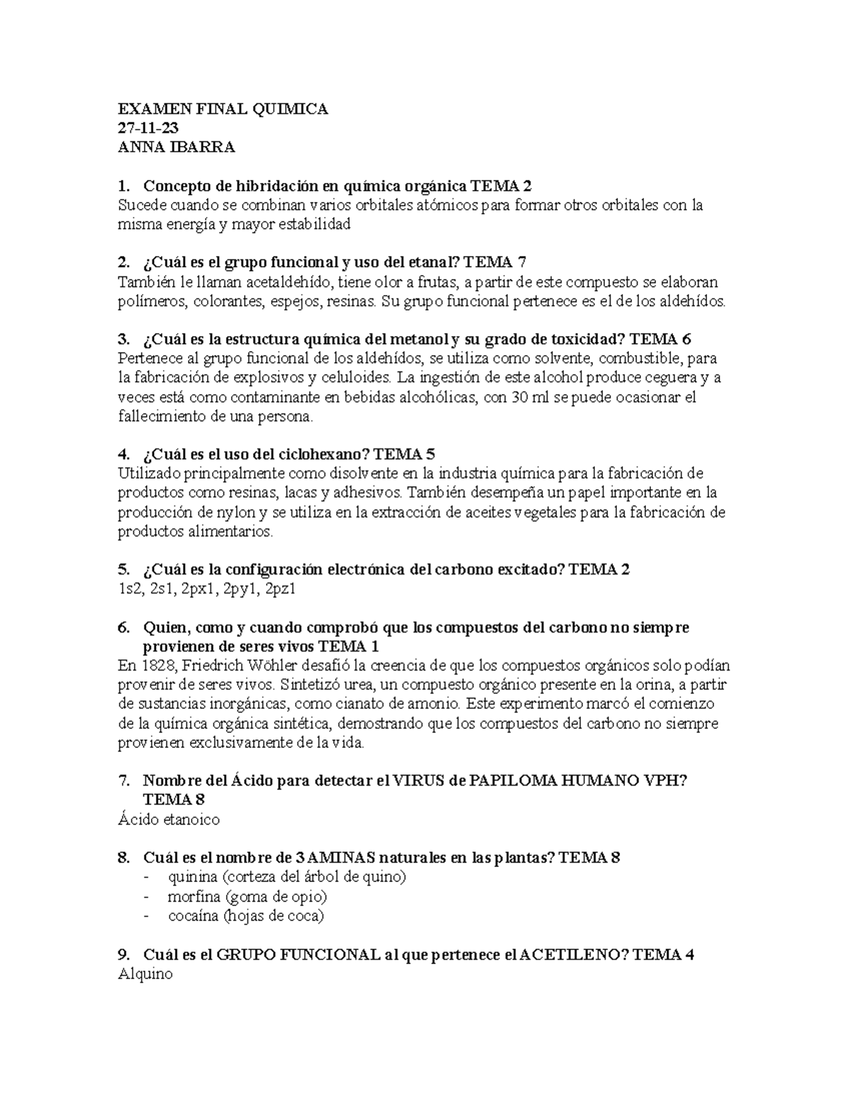 Evidencia 3 - Examen Final Química - TEC (27 Noviembre 2023) - Studocu