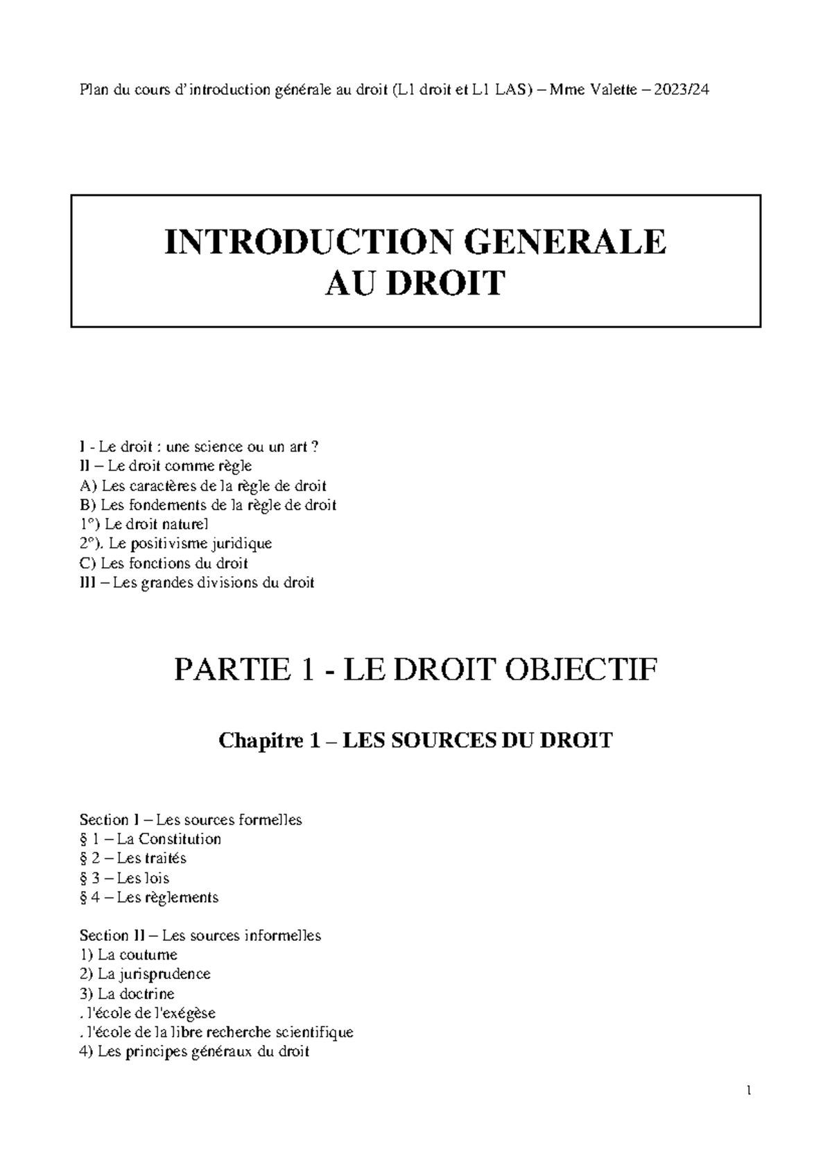 Plan de Cours L1: Introduction au Droit et Ses Fondements - Studocu