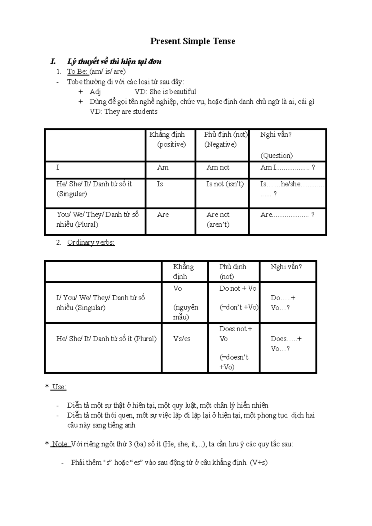 Present Simple Tense Overview and Exercises (ENG 101) - Studocu