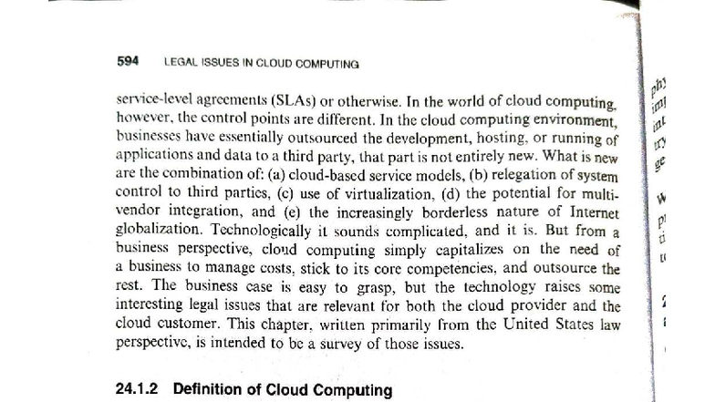 594 LEGAL ISSUES IN CLOUD COMPUTING: Understanding SLAs and ...