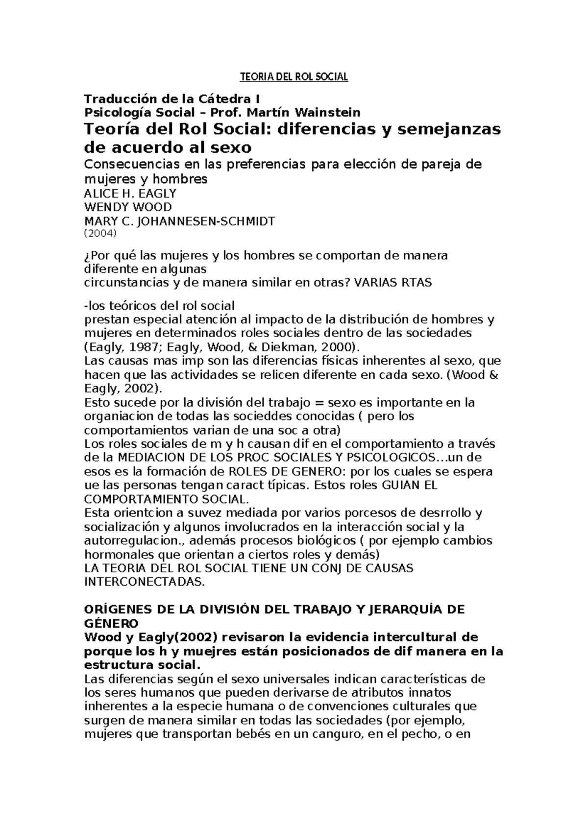 Resumen de la Teoría del Rol Social (Psicología Social I) - Studocu