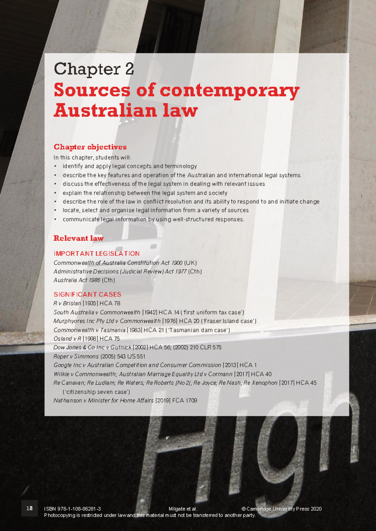 Chapter 2 - Sources of Contemporary Australian law - Chapter 2 Sources ...