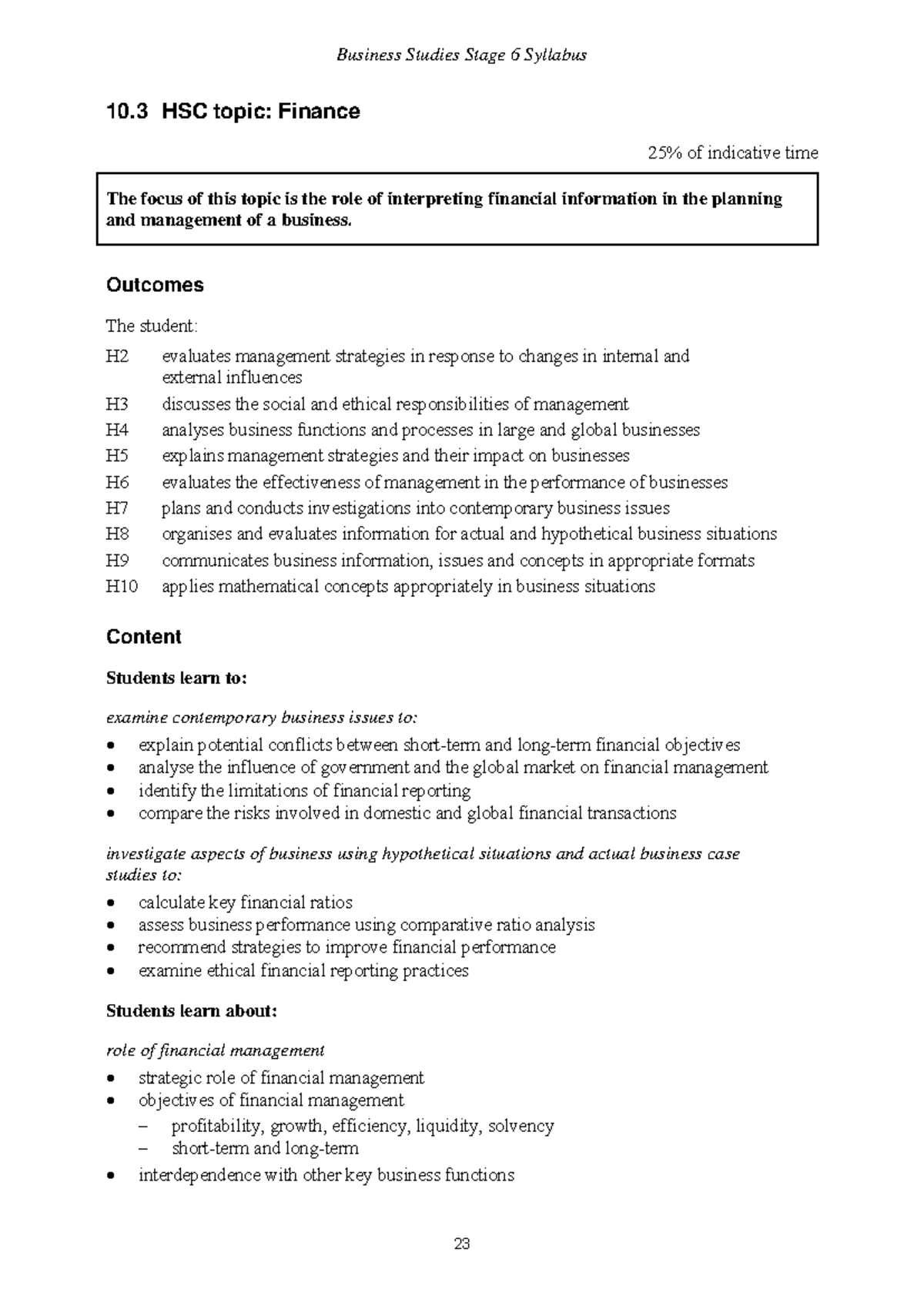 Business Studies Stage 6 HSC Finance Syllabus Overview and Insights ...