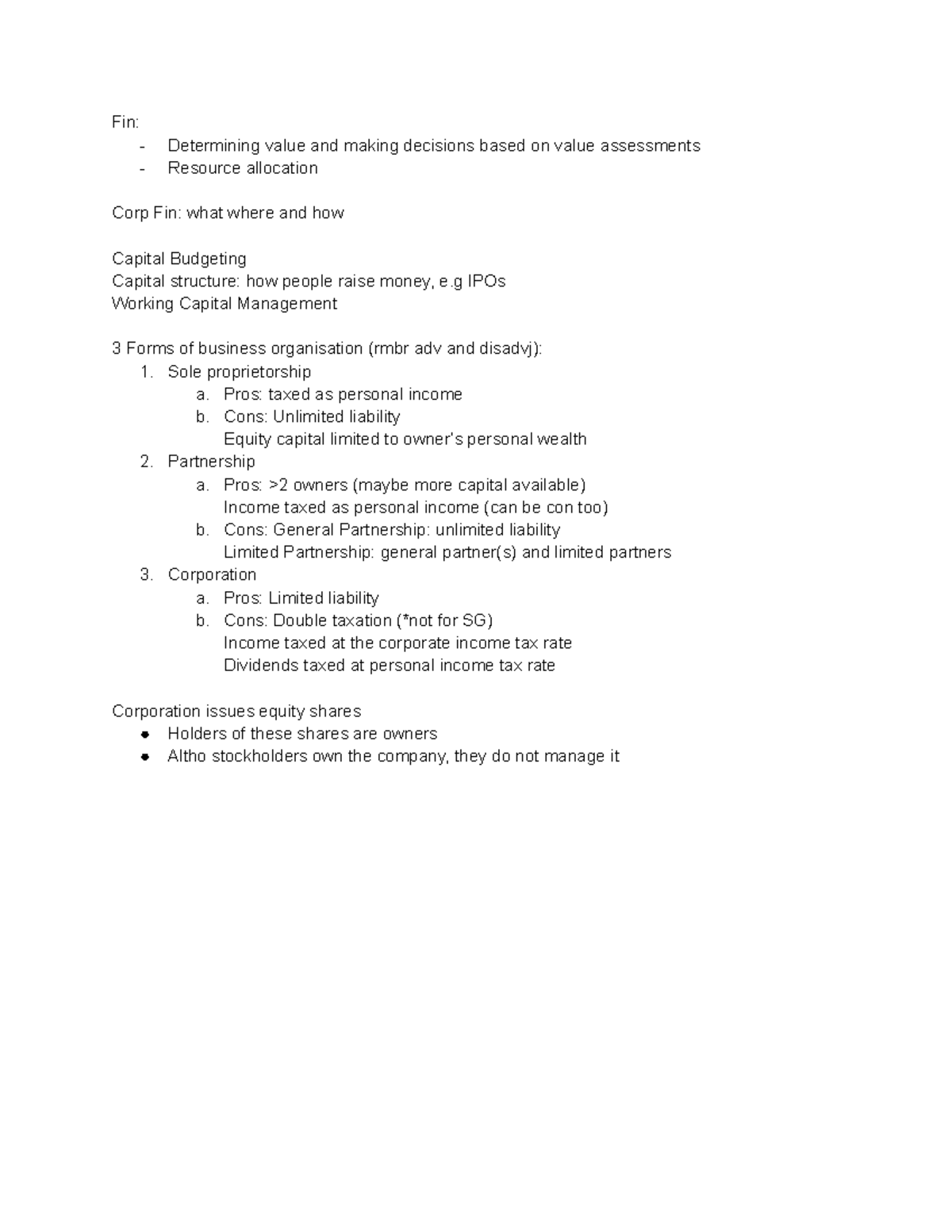 Fin 2704 - Week 1 Lecture Notes on Corporate Finance Concepts - Studocu