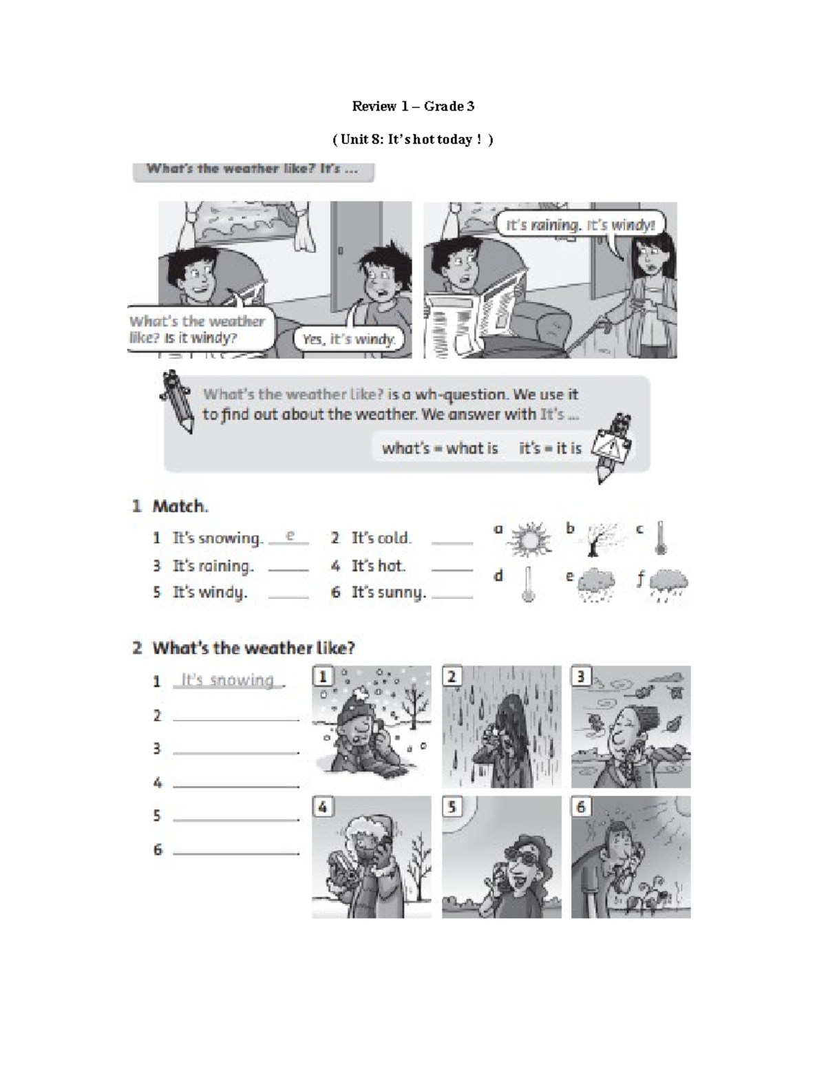 Grade 3 Review 1: Unit 8 - Weather Conditions - Studocu