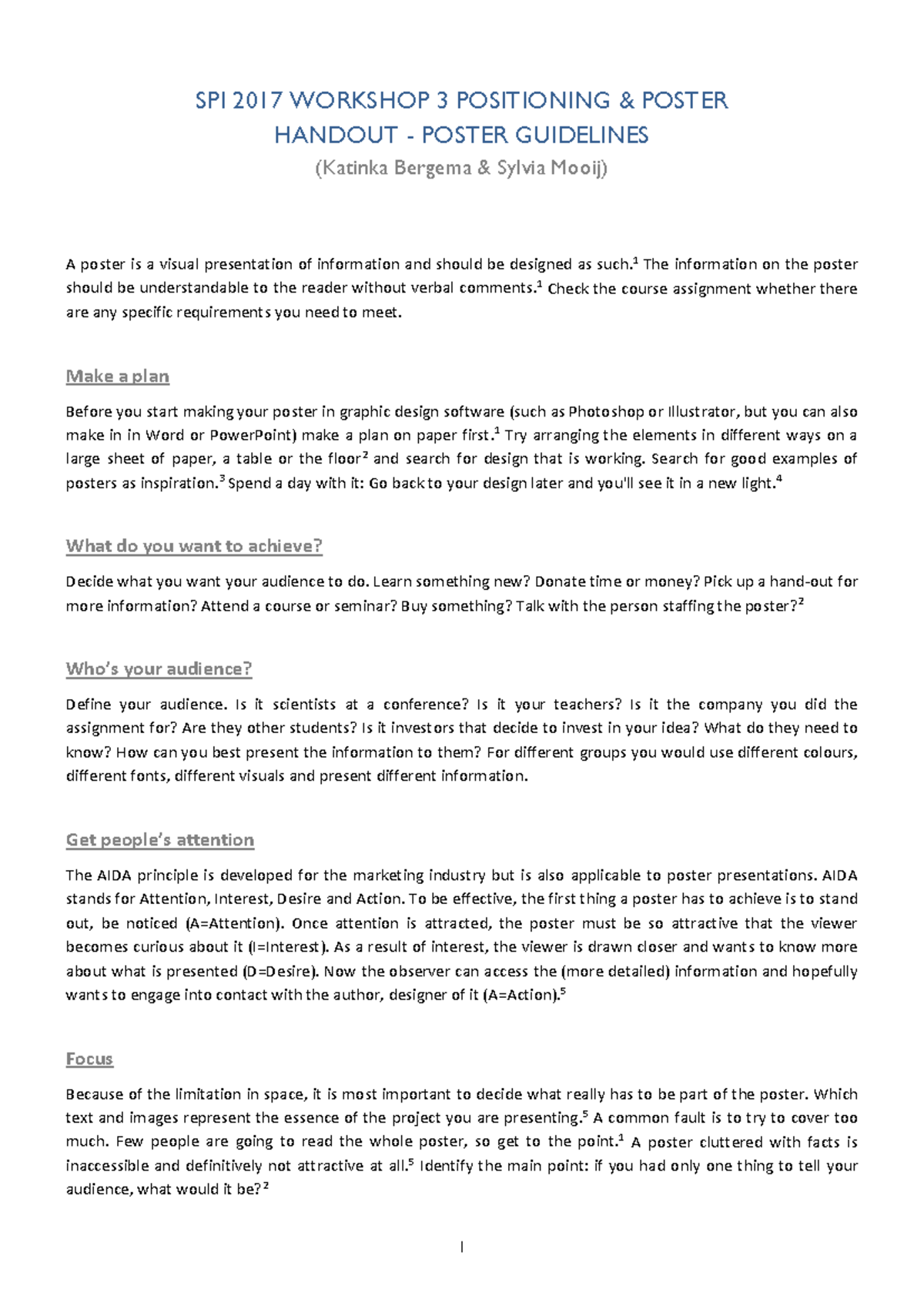 SPI 2017 Workshop 3 Positioning & Poster - Handout Poster Guidelines ...