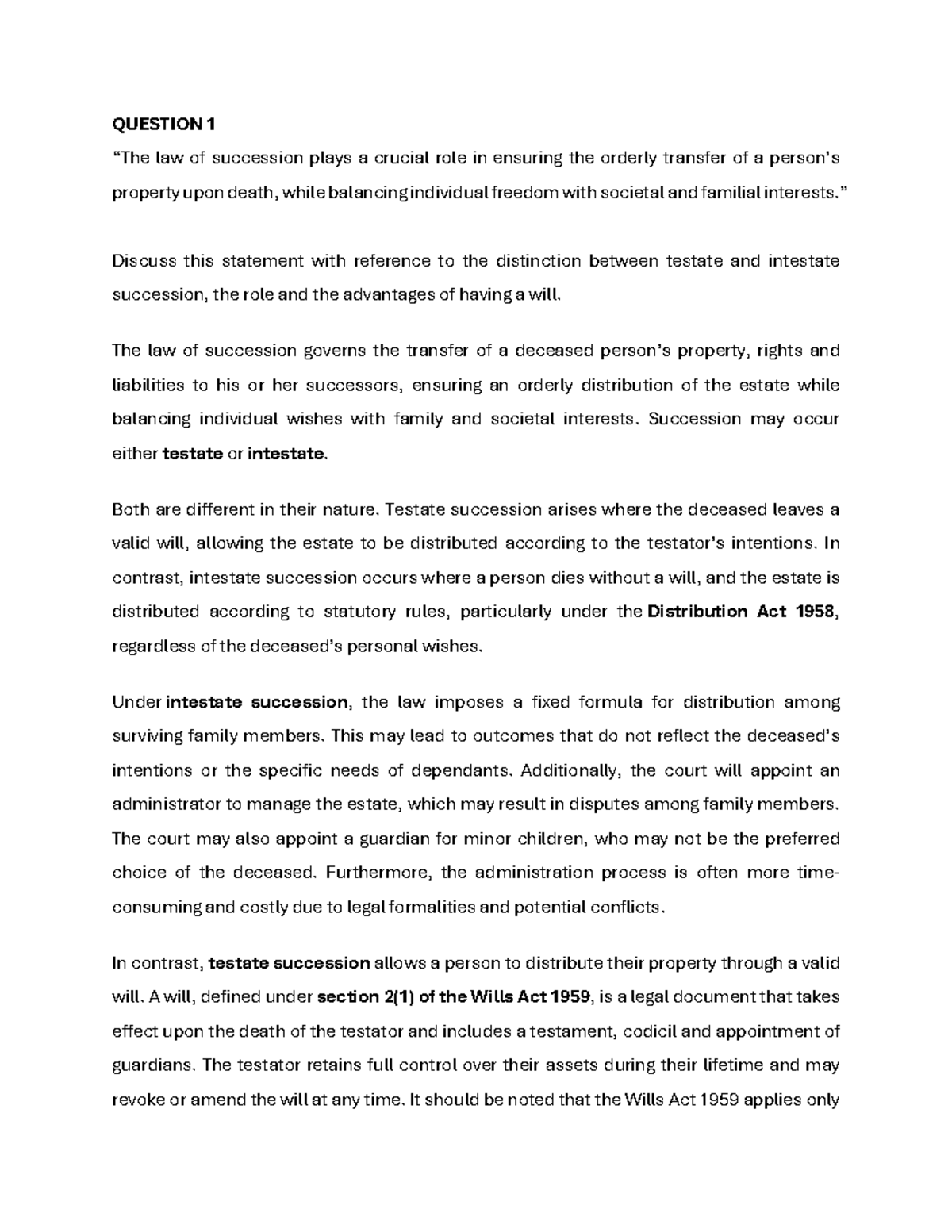 Tutorial 1: Law of Succession - Testate vs. Intestate Analysis - Studocu