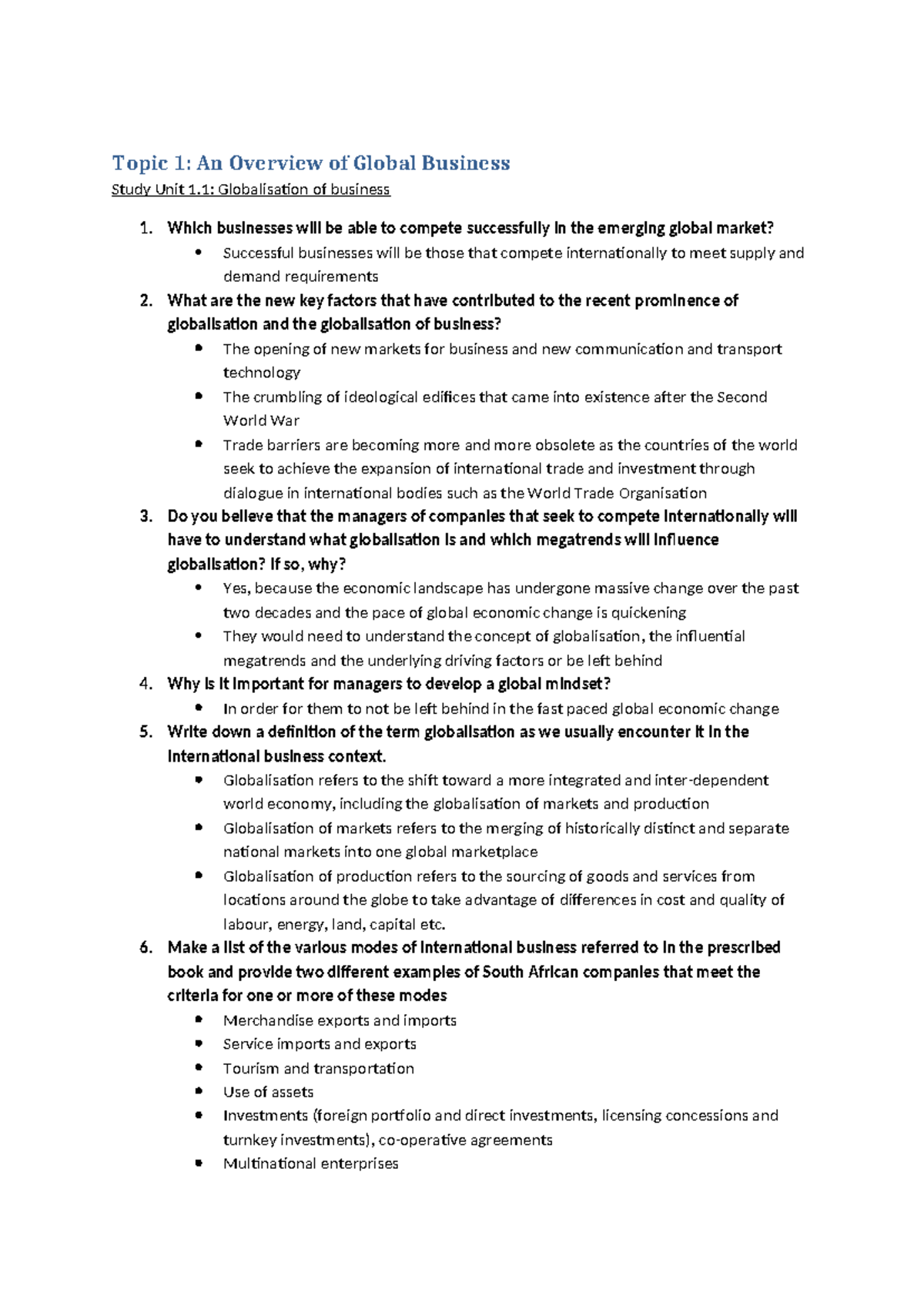 MNI3701 & MNB3702: Global Business Overview and Key Concepts Summary ...