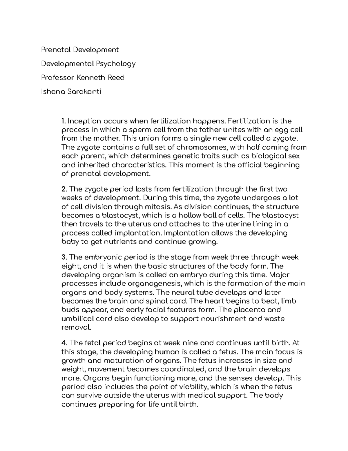 Prenatal Development PSY 101 Assignment Overview - Studocu