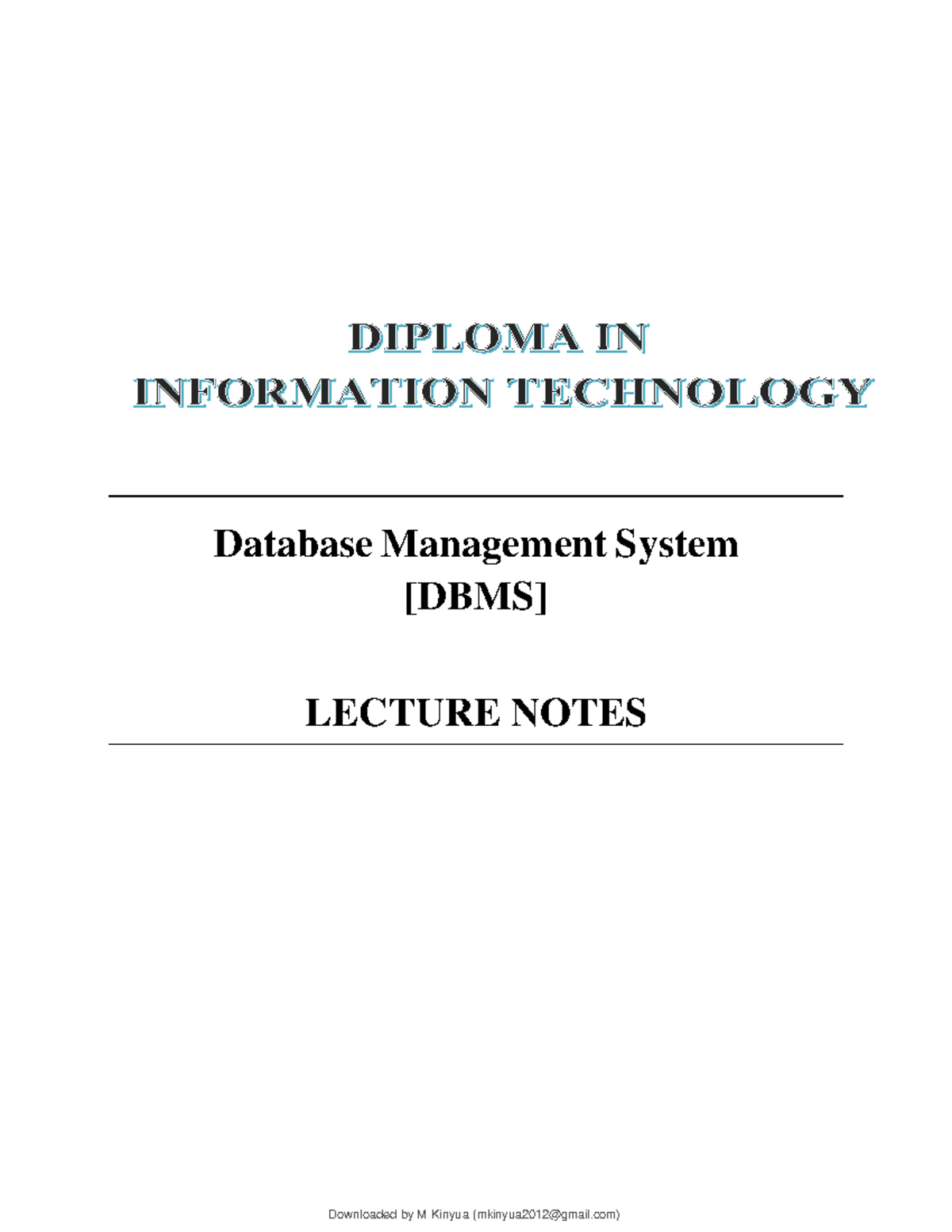DBMS LECTURE NOTES: Comprehensive Coverage of Database Concepts - Studocu