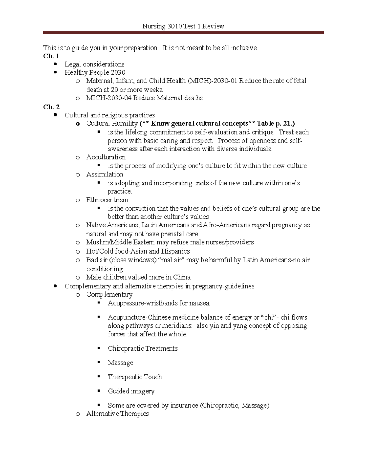 OB Exam 1 Study Guide - This is to guide you in your preparation. It is ...