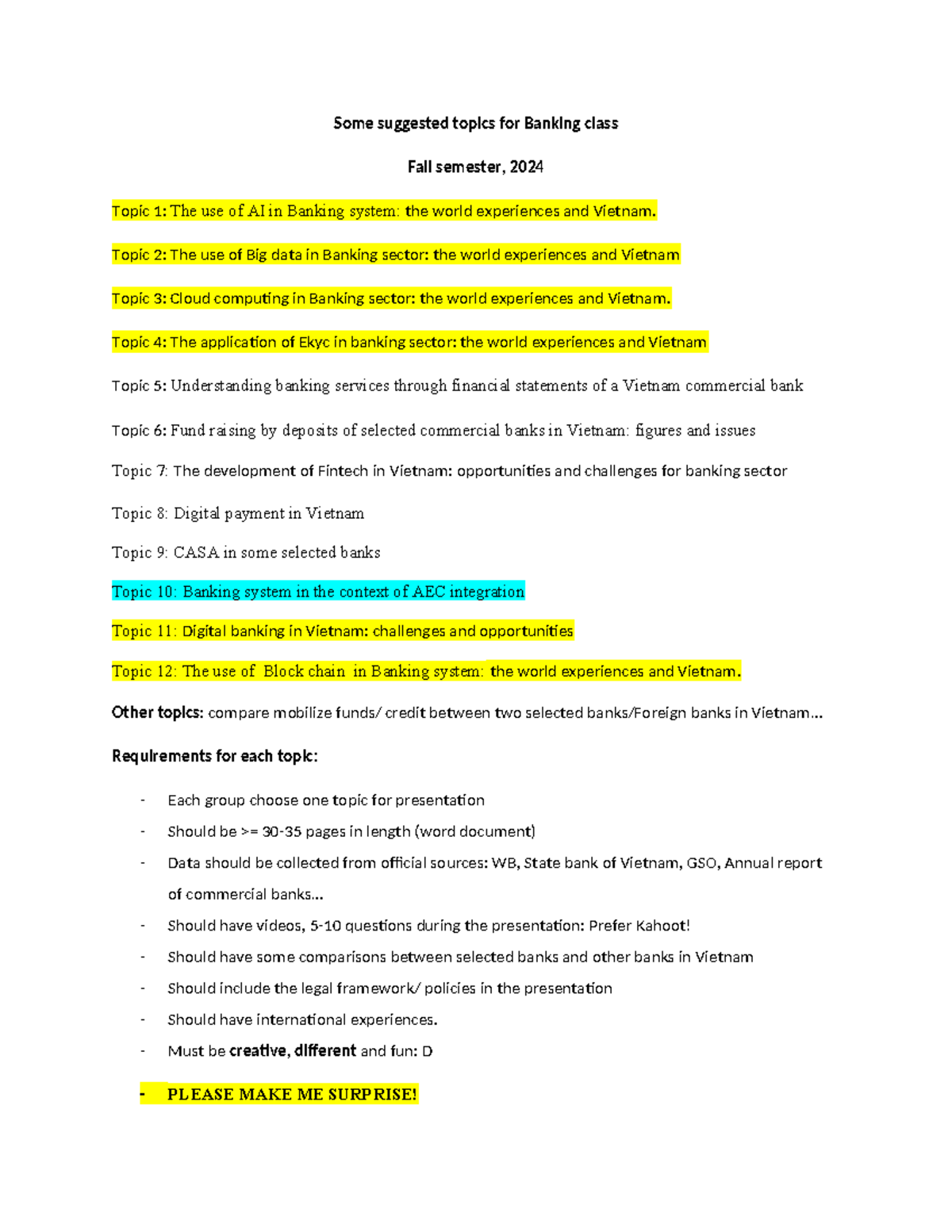 Suggested Topics for Banking Class (FIN 2024): Innovations & Trends ...