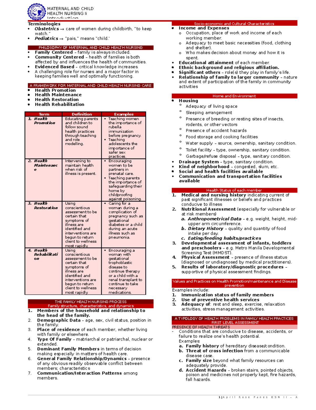 Maternal and Child Health Nursing II: Key Concepts and Frameworks - Studocu