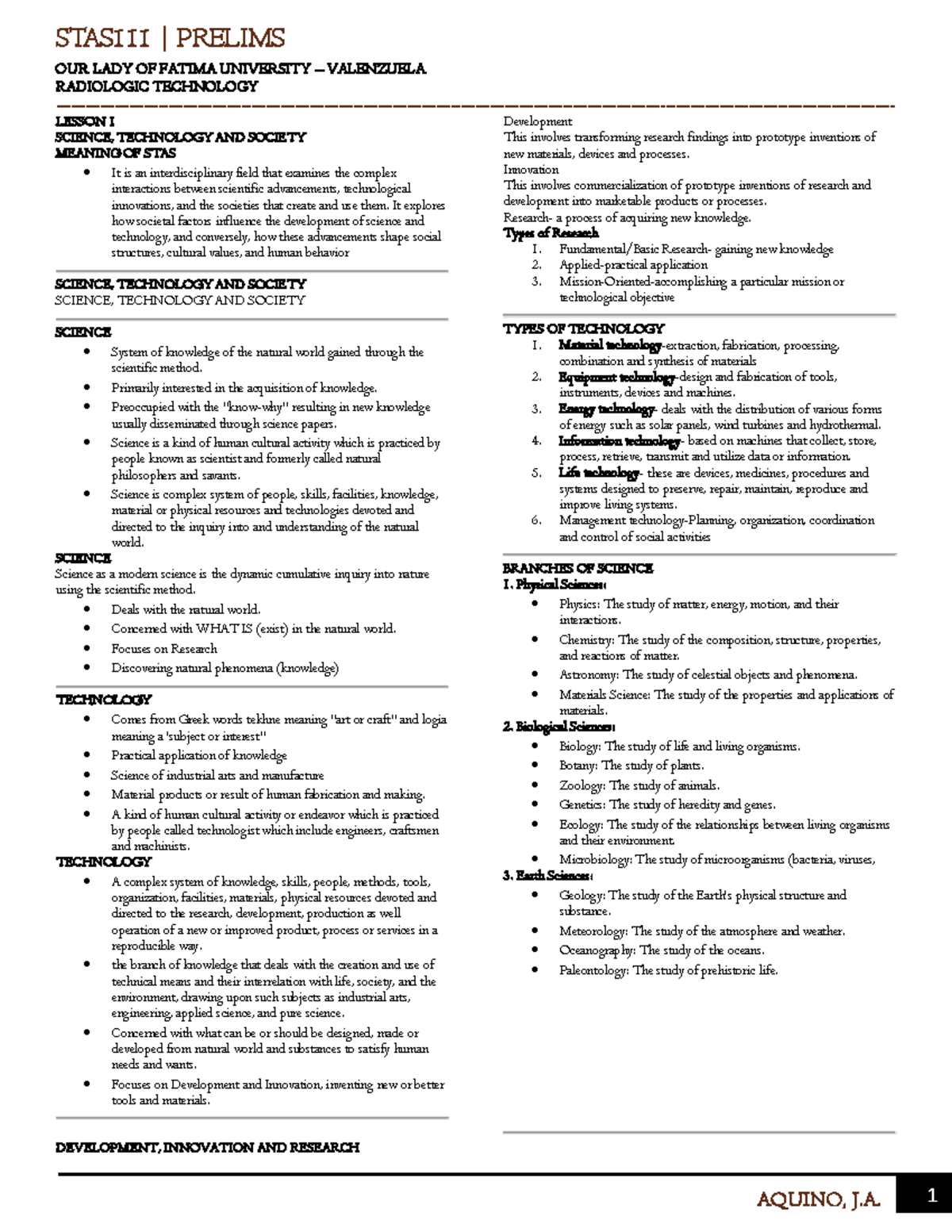 STAS PRELIMS REVIEWER: Science, Technology, and Society Insights - Studocu